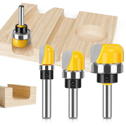 Badass 3 Pc Dish Carving Router Bits Set Half Inch Three Quarter Inch Plus One Eighths Carbide Tipped Wood Cutting Tools For Cnc Mill And Table Mount Router Bowl Trimming Smooth As Butter on wooden surface