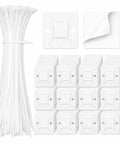Rad Self Adhesive Cable Tie Mounts Set For Slick Wire Management Featuring Hella Strong Peel And Stick Square Holders and Cable Clips in white with zip ties.