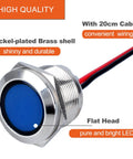 Two Pack 22mm Metal Indicator Light Seven Eighths Inch Mounting Hole 110-220 VAC IP67 Waterproof Flat Head LED Pilot Lamp With 20cm Wire Blue For Car Boat Truck Durable Brass Nickel Plated Case, blue flat head