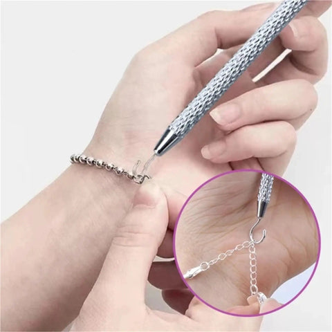 One Hand Bracelet Helper Kit With 10 Jewelry Plier Clips For DIY Necklace And Watch Clasps And Closures Making Supplies Designed To Help You Secure Bracelets Solo In Silver, clasping bracelet