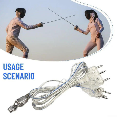 High Precision Fencing Body Cord For Foil And Epee With Stainless Steel Connector And Clear Cable shown with fencers