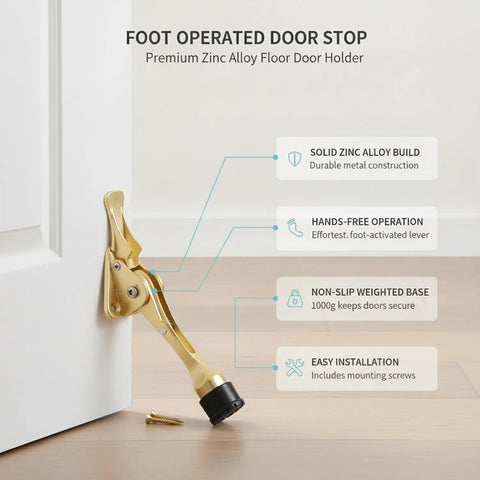 Foot Pedal Door Stop With Weighted Base For Hands Free Entry Fits Standard Interior Doors Zinc Alloy Floor Holder in use