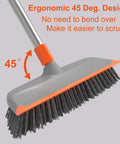 Long Handle Deck Scrub Brush With Squeegee 2 In 1 Heavy Duty Floor Cleaning Scrubber with 45-degree ergonomic design