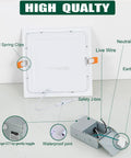 4 Pack 8 Inch Square LED Recessed Lights With Junction Box Dimmable 3CCT 3000K 4000K 6000K Selectable 1600 Lumens CRI 90 Plus Ultra Thin Low Profile Ceiling Fixtures For Bright Modern Lit Home Lighting, showing back view with wiring and junction box details