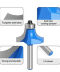 Top Tier Seven Piece Roundover Router Bit Set Featuring Quarter Inch Shafts And Razor Sharp Carbide Tips For Slick Corner Rounding, 1/4 shank, tungsten steel alloy.