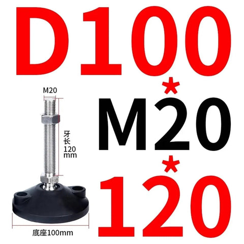 Adjustable Lathe Legs With Swivel Base And Leveling Feet 80mm And 100mm Diameters M14 To M24 Thread Articulating Height