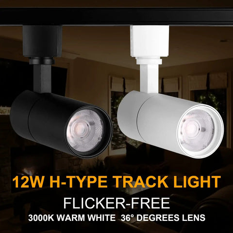 12W H Track Lighting Heads Dimmable LED Track Spotlights CRI 90 Plus 3000K Warm White 120V 36 Degree Beam for kitchens