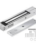 600 Lb Electric Magnetic Door Lock For Access Control With 280 Kg Holding Force Out Swing Single Door System 12V Quiet Operation Aluminum Housing Rust Resistant Weatherproof And Built For Beefed Up Security, shown with mounting accessories