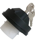 Side view of Locking Gas Cap For Jeep Dodge Chrysler Ram SUVs And Trucks With Keyed Lock 05278655AB 5278655AB showing keys and cap.