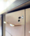 Heavy Duty Push Plunger Locks Loaded With Keys And Hardware For Cabinetry Drawers And Shed Doors Brushed Steel Finish in cabinet.