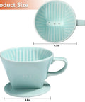 Top and side view of Travel Ready Ceramic Pour Over Coffee Dripper With Three Hole Flat Bottom Cone For On The Go Brewing, green