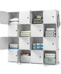 Closet Organizer 16 Cube Storage With Doors Portable Wardrobe System For Bedroom And Home White, clothes neatly arranged