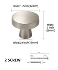 Dimensions of 10 Pack Brushed Satin Nickel Cabinet Knobs For Kitchen Cabinets And Furniture Drawer Pulls Zinc Alloy Heavy Duty Hardware For Cabinets Closets Dressers And Doors Modern Silver Finish with 2 included screws.