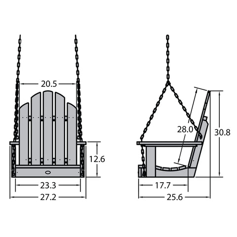 Westport Adirondack Single Seat Porch Swing Harbor Gray dimensions and design outline for ergonomic comfort