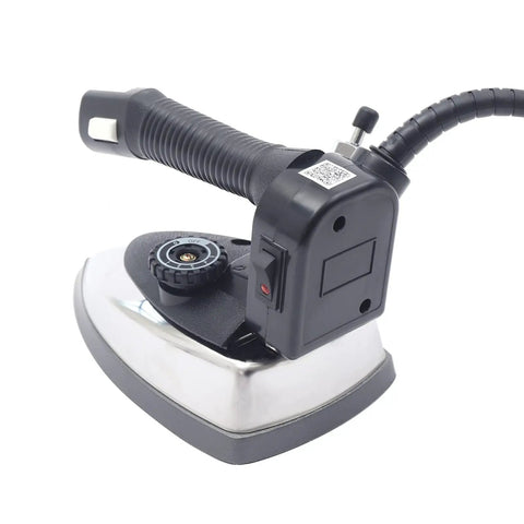 Professional Grade Industrial Steam Iron Featuring Quick Temp Toggle And Spacious Water Well For Commercial Garment Care showing handle and controls.