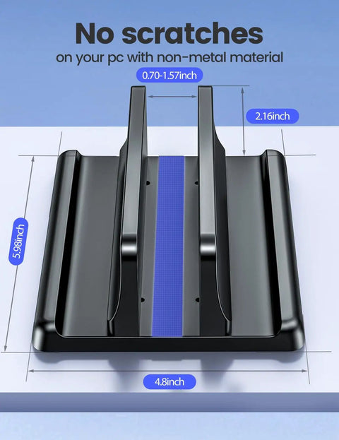 Desk Friendly Vertical Laptop Stand Dock 3 In 1 Holder For Laptop And Phone Or Tablet, adjustable black stand dimensions