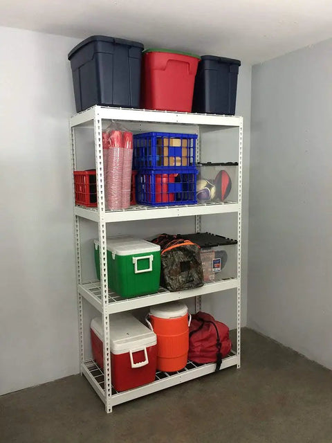 Badass Heavy Duty Steel Garage Shelving Rack With Four Adjustable Shelves White Finish Store Your Gear Like A Pro Built Tough Rock Solid Industrial Storage Rack