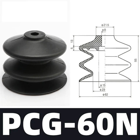 PCG60N Industrial Rubber Sucker Suction Cup Chuck with dimensions for Big Robot Manipulator Pneumatic Accessories.