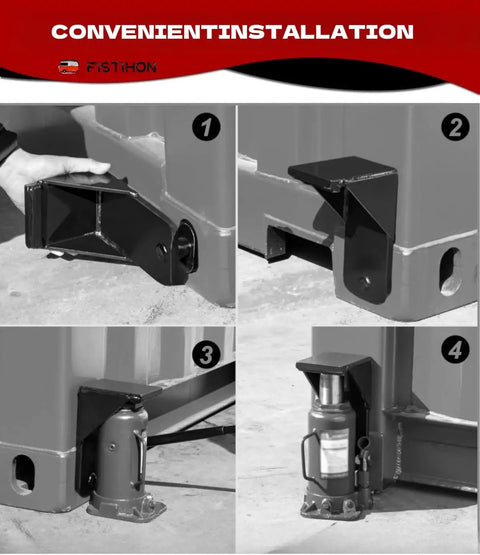 Premium Steel Container Jack Lug With Limiter Leveler shown in installation steps for shipping crate hardware accessory.