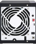 Rock Solid Heavy Duty Four Bay USB 3.0 DAS Enclosure rear view showing cooling fan, ports, and lockable design for secure use.