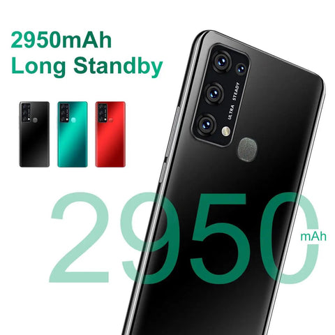 Unlocked 3G Android Smartphone with Dual Sim, black back design, highlighting 2950mAh battery capacity, suitable for daily use.