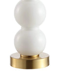 Base of 21 Inch White And Brass Glass Table Lamp With Linen Shade Modern Stacked Sphere Bedside Lamp For Bedroom And Living Room LED Bulb Included ETL Listed 120 Volt