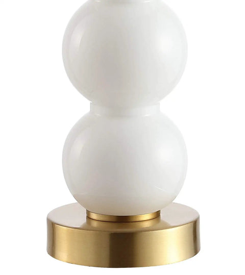 Base of 21 Inch White And Brass Glass Table Lamp With Linen Shade Modern Stacked Sphere Bedside Lamp For Bedroom And Living Room LED Bulb Included ETL Listed 120 Volt