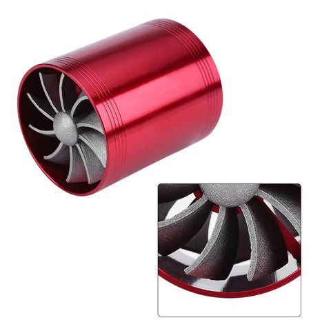 Close-up of Air Intake Turbonator With Dual Fans For Turbocharged Engines Gas Saver Upgrade To Boost Throttle Response And Power Delivery