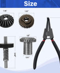 Beefy Worm Gear Kit For 5 Qt And 6 Qt Stand Mixers Replacement Parts with bevel gears, gasket, and retaining ring pliers dimensions.