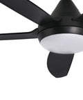 Indoor Ceiling Fan With 56 LED Lights, 5-Blade Black Fan close-up showing sleek design and quiet motor, ideal for living area.