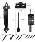 Heavy Duty Gate Latch And 9 Inch Handle Kit Self Locking Steel Gate Lock Hardware For Wooden And Vinyl Fence Swing Outdoor Gate Black Finish With Screws - black latch, handle, and screws arranged flat with measurements.