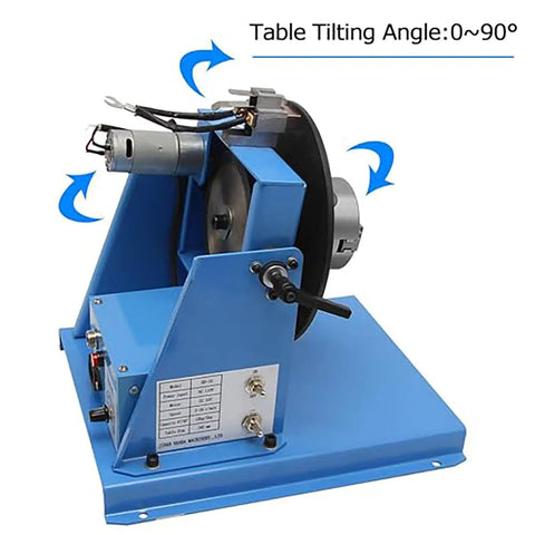 Heavy Duty 10Kg Welding Positioner Turntable With 65mm Chuck Rotating 0 To 90 Degree Table for flanges and pipes showing motor and controls.