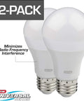 Garage Door Opener LED Bulb 4000K White, 2-Pack with universal fit, shatter-resistant and vibration-proof features visible.