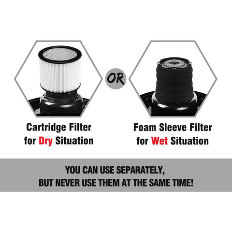 Comparison of cartridge and foam sleeve filter for Plug And Play Replacement Filter For Wet Dry Vacuum Cleaners 5 Gallon And Up