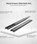 Rugged Metal Drawer Slides Twin Pack For Smooth Cabinet And Furniture Glide, Heavy Duty Replacement Rails In Black Stainless Steel