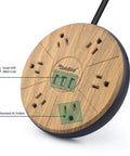 Power Strip With Surge Protector 6 AC Outlets And 3 USB Ports Charging Hub Long Extension Cord Right Angle Flat Plug Widely Spaced Sockets Circuit Breaker Safeguard For Home Office Dorm Room, wood finish top view
