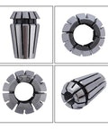 Top Tier ER11 Spring Collet Chuck Set Range 1mm To 7mm For CNC Milling And Engraving Lathes Heavy Duty Alloy Steel High Precision AA Grade fits tool holder shanks, close-up of collet details.