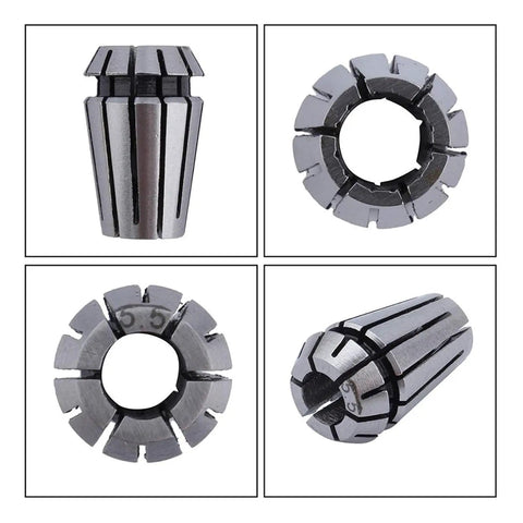 Top Tier ER11 Spring Collet Chuck Set Range 1mm To 7mm For CNC Milling And Engraving Lathes Heavy Duty Alloy Steel High Precision AA Grade fits tool holder shanks, close-up of collet details.