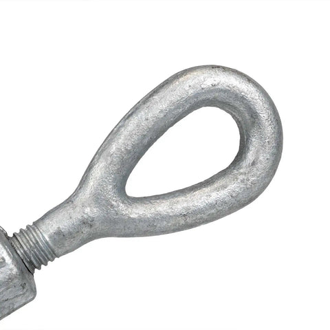 Close-up of Rock Solid 2 Inch X 24 Inch Eye To Eye Galvanized Turnbuckle rated 37000 pounds, showing round eye end.