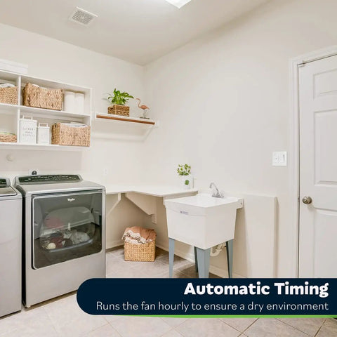 Laundry room with appliances and automatic Circulator Switch With Hourly Fresh Air Timer For Ceiling And Wall Vent Fans