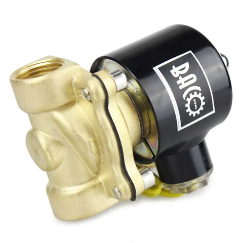 Side view of Three Quarters Inch Brass Electric Solenoid Valve 110V AC Normally Closed NPT Thread for water lines and DIY projects