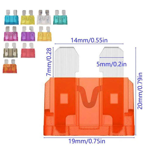 Beefy Two Input Four Output Car Blade Fuse Holder With Wire Harness ATC ATO 4 Way Fuse Box detailed view with assorted fuses display
