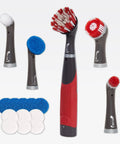 Kick Serious Grime With This Cordless Power Scrubber Kit featuring various brush heads and pads for versatile cleaning.