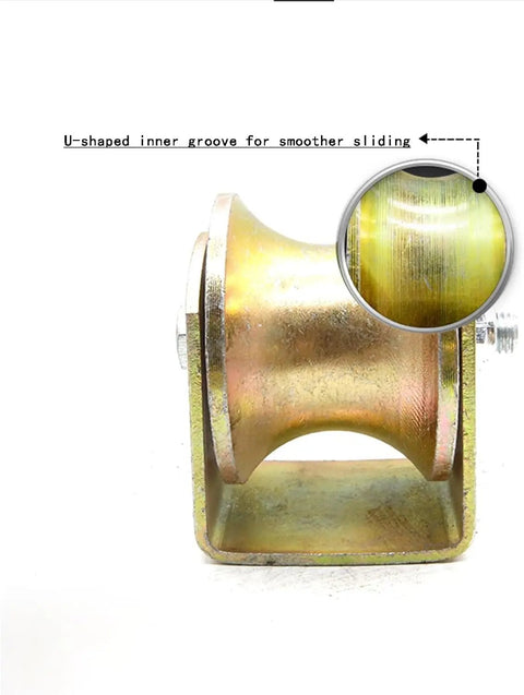 Heavy Duty 3 Inch Wide Groove Track Wheel Pulley Built Tough For Inverted Tracks And Gates U Shaped Steel Pipe Load Bearing Wheel With Large Arc Guide Rugged Color Steel Construction For Durable Performance, U-shaped groove close-up