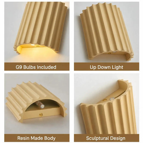 Indoor Hardwired Up and Down Cream Wall Sconce Set of 2 Modern LED 3000K sculptural design with G9 bulbs included.