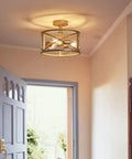 3 Light Vintage Farmhouse Industrial Dope Semi Flush Mount Ceiling Light In Gold Finish, E26 Base, 9.4 In High By 12 In Wide, foyer