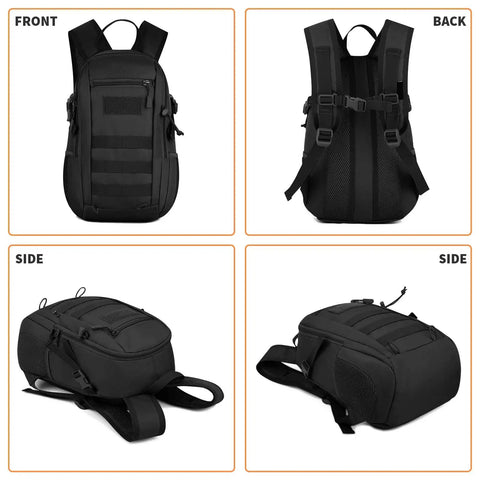10L Tactical Backpack Small Daypack With MOLLE Rucksack Gear For Hunting Camping Trekking Black Compact EDC Bag Rugged Mini