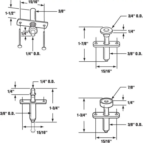 Technical diagram of Bi-Fold Door Hardware Repair Kit For 1 To 1-3/8 Inch Thick Doors, includes roller guides and pivots