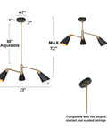 Dimensions and design details of Three Light Modern Black And Gold Chandelier With Copper Brass Finish Dope Hanging Metal Fixture With Adjustable Slanted Shades