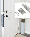 Stainless Steel Cabinet Roller Catch With Spring Ball Latch For Wooden Closet And Cupboard Doors Includes Screws For Easy Diy Repair And Quiet Soft Close Performance In Home Improvement Projects, shown with screws and latch parts against a door.
